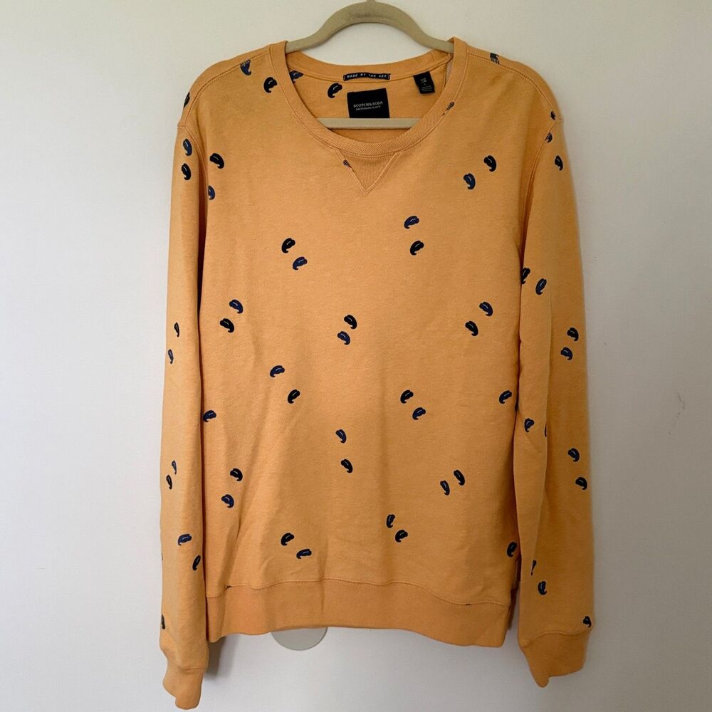 Scotch & Soda Mustard Yellow All Over Print Paisley Crewneck Sweatshirt Sz L